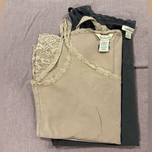 Sundance Lace-Trim Camisoles - Taupe & Charcoal, Sz L